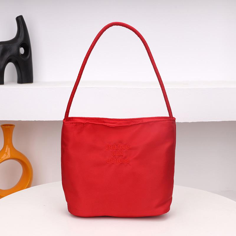Korean Style Letter Underarm Bag Tote Bag Handbag Embroidery Shoulder Bag Pure Color Large Capacity Nylon Bucket Bag Women 1Pc