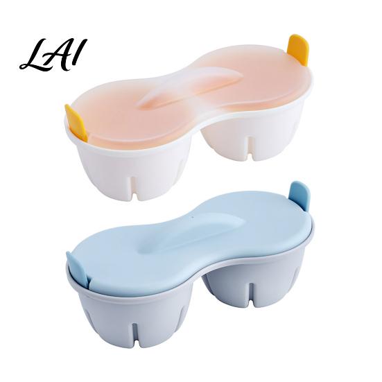 Double Egg Poacher Dual Cavity Microwave Resistant Plastic Heat with Lid Non-stick Poaching Cup Hole Steamer Compact Cooker Quick Breakfast Tool