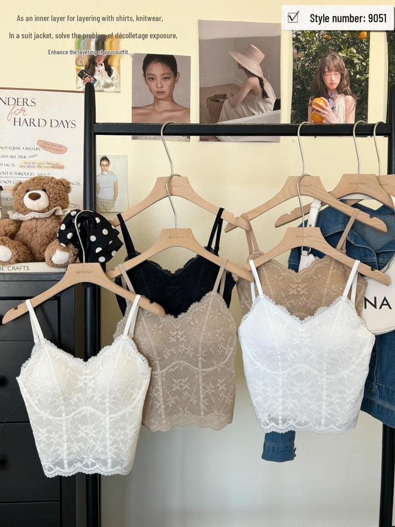 Fishbone Lace Strapless Camisole: French Foundation, Versatile Inner/Outerwear, No Bra Needed, Anti-Exposure Base Layer.