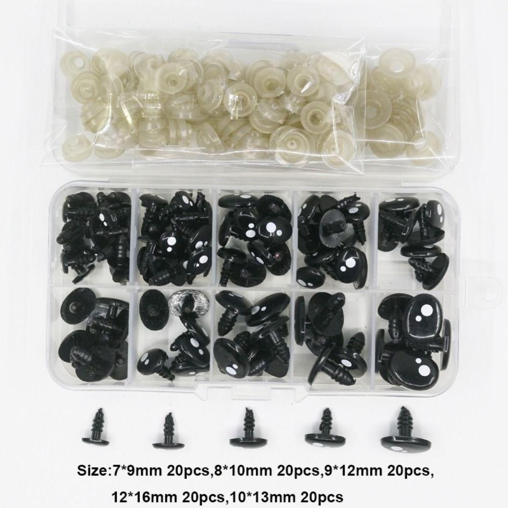 100pcs/box Oval Shape Plastic Safety Eyes Black Black Screw Eyes New Doll Bear Toys  For Toys