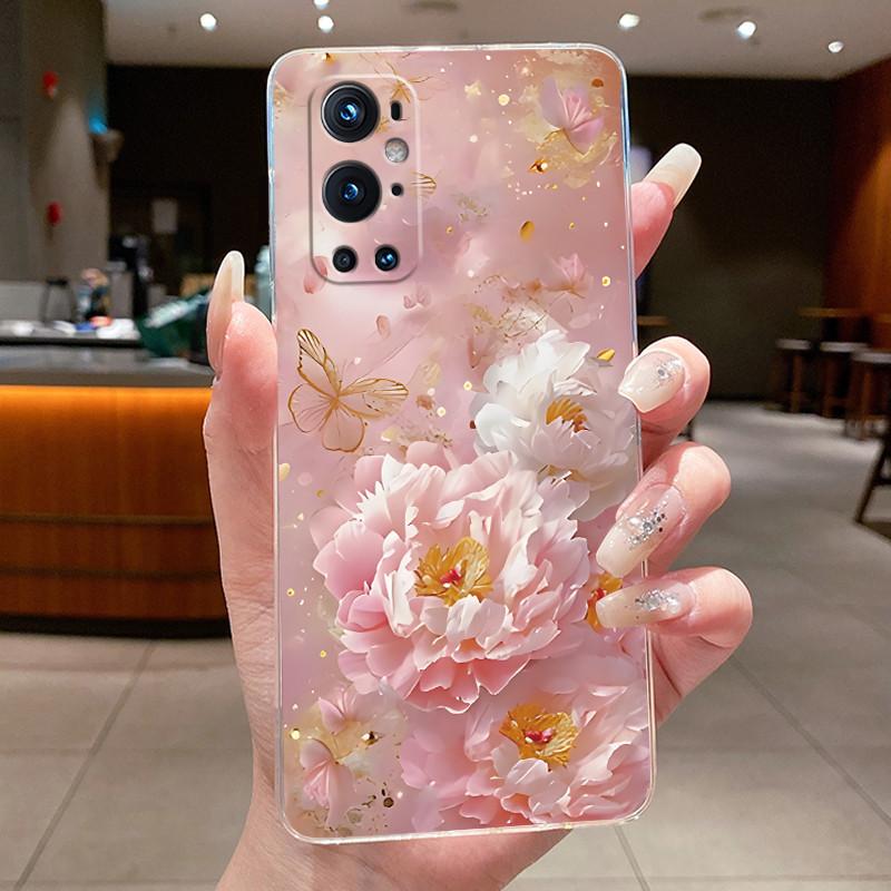 Phone Case For OnePlus 9 Pro 9R 9RT Flower Butterfly Capa One Plus 9R 9RT 9 9Pro Cases Soft Silicone Transparent TPU Jelly Cover