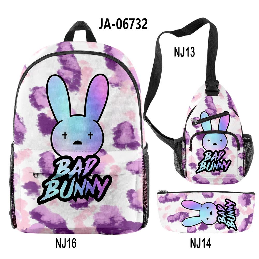 Hip Hop Popular Funny Bad Bunny 3D Print 3pcs/Set Pupil School Bags Travel Laptop Backpack Chest Bag Pencil Case