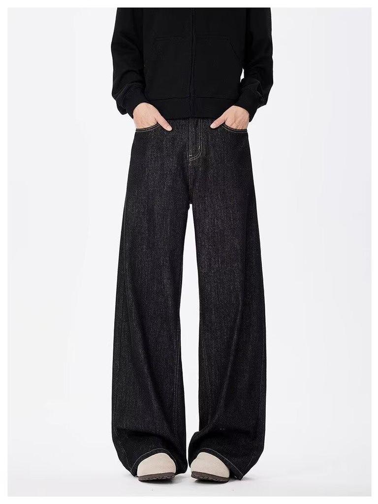 Men's American Retro Wide-Leg Jeans - Trendy, Loose-Fit, Straight Casual Trousers