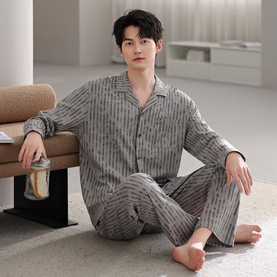 High-end Men's Pajamas Autumn 1011 New Cotton Long-sleeved Cardigan Plus Size Spring and Autumn Men's Loungewear