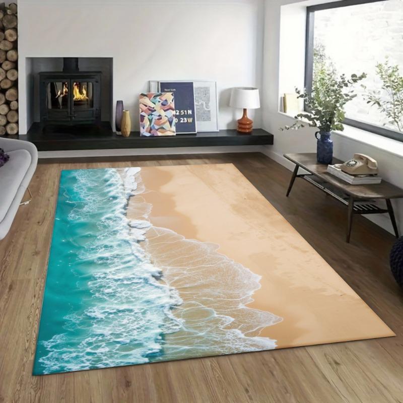 Summer Beach Wave Area Rug Coastal Ocean Home Decor Carpet Soft Non-slip Floor Mat for Living Room Bedroom Hallway