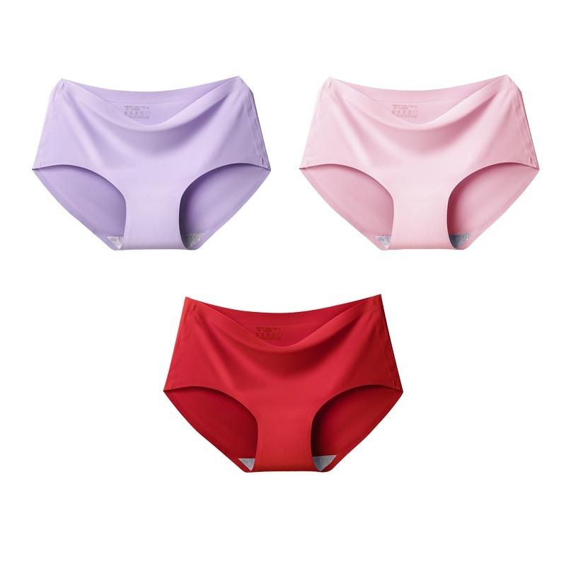 3pcs Sexy Women Panties Ice Silk Seamless Underwear Girl Lingerie Breathable Comfort Briefs Large Size Panties Women Underpant