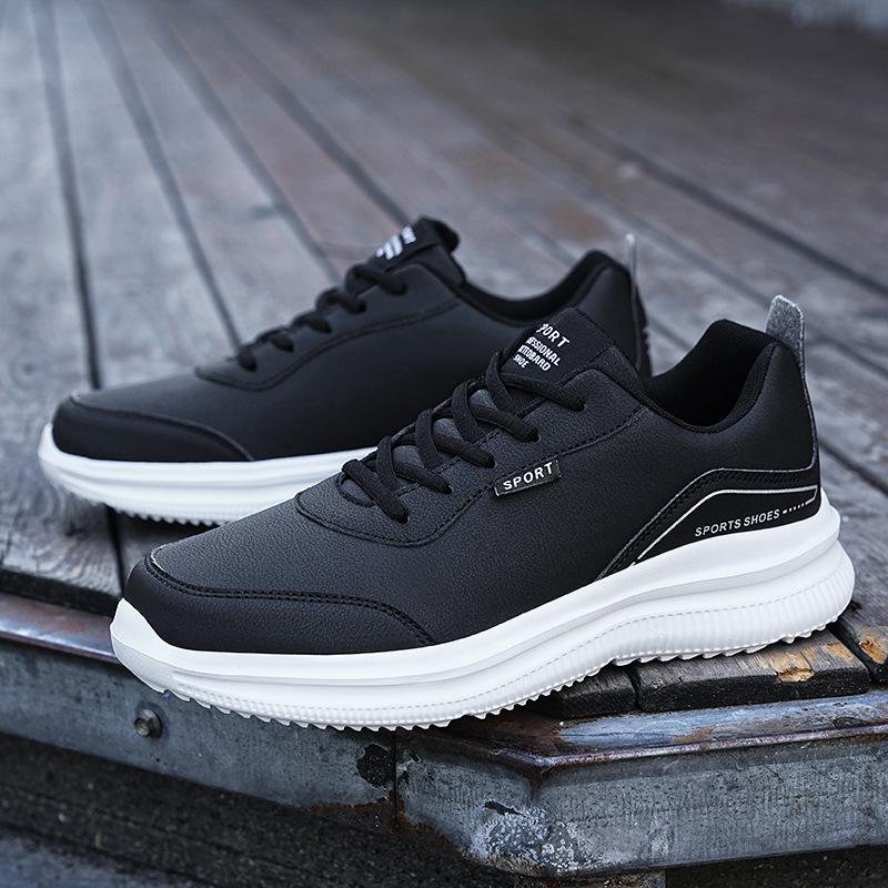 Autumn and winter large size 48 pure black men's shoes sports running light casual shoes leather multi-functional shoes men