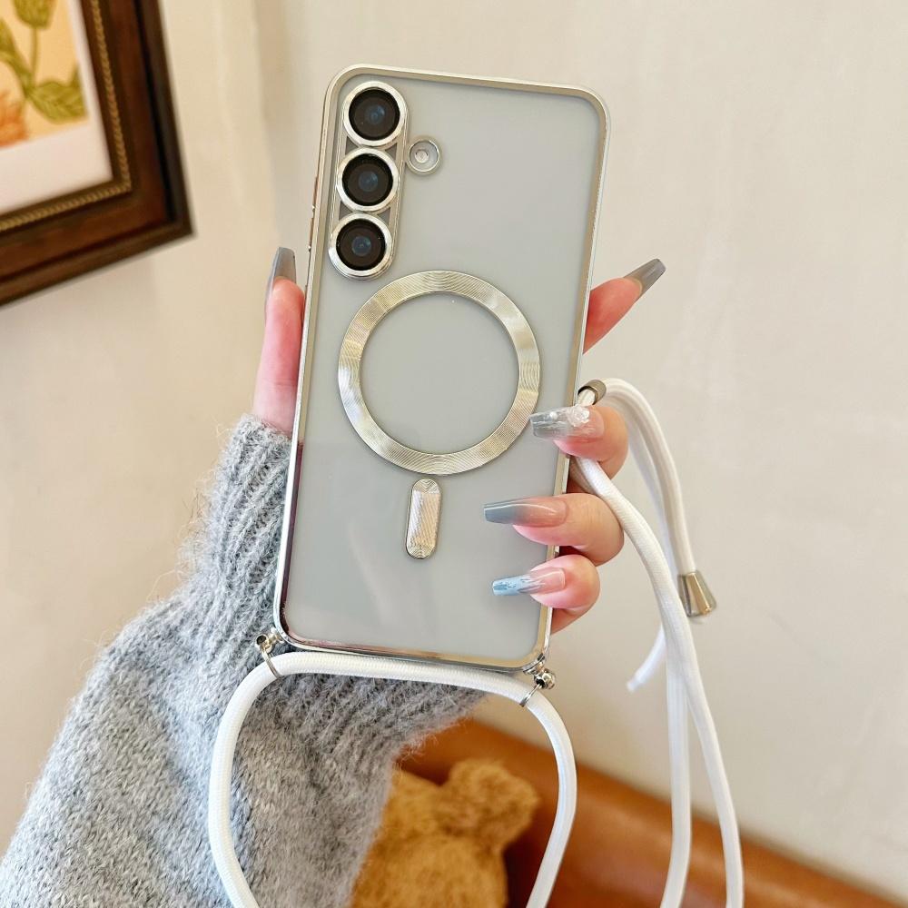 Crossbody Necklace Lanyard Plating Magnetic For Magsafe Clear Case For Samsung S26 S25 Ultra S24 S23 S22 S21 Plus Soft Cover
