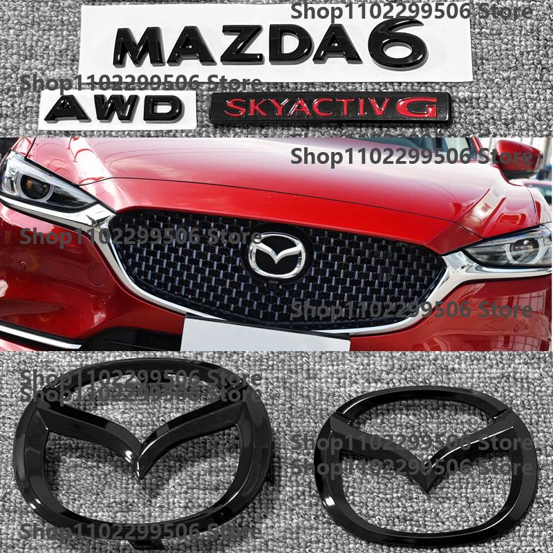 For New Mazda 6 ATENZA glossy black Car Front Grille Hood Rear Trunk Badge Logo Replaced Sticker h5