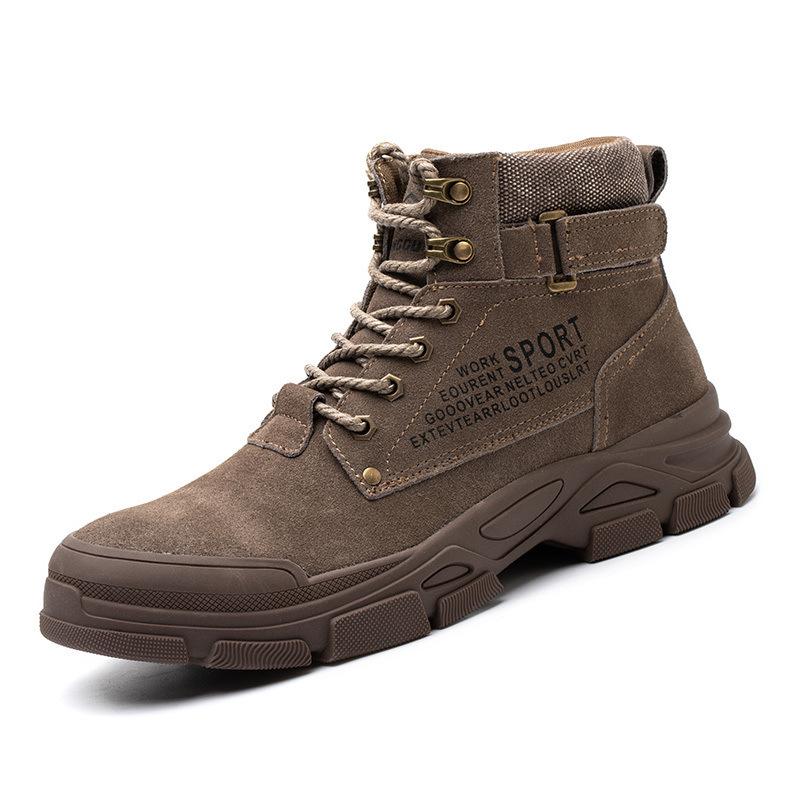 

Men s smash-proof and stab-proof steel baotou safe work cotton shoes velvet warm and cold-proof winter high top Brown [237Szong]; 38
