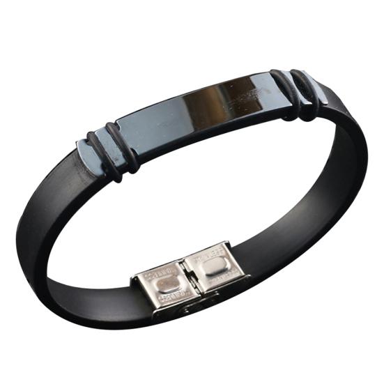 Men Silicone Faux Braided Leather Buckle Clasp Bracelet Bangle Jewelry