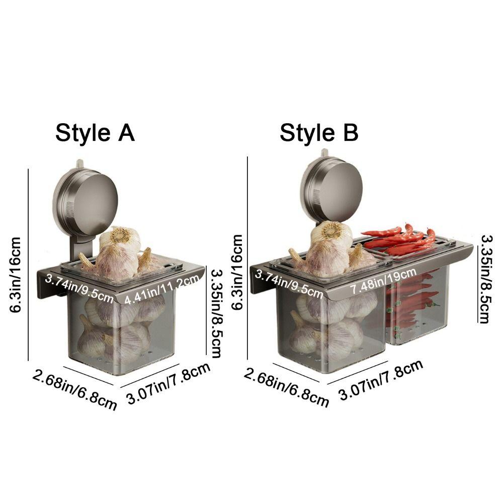 Large Capacity Suction Cup Ginger Storage Box Carbon Steel Ginger Garlic Storage Baskets  Kitchen