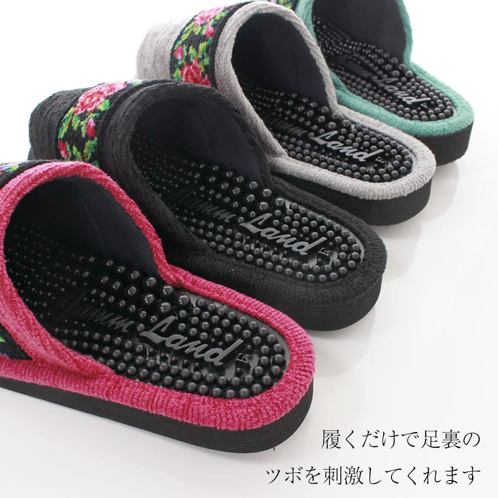 Gewebte Gesundheit Made in Health Rose [Chenilleband] Sandalen, Japan, Schwarz, Hausschuhe, (Rosa)