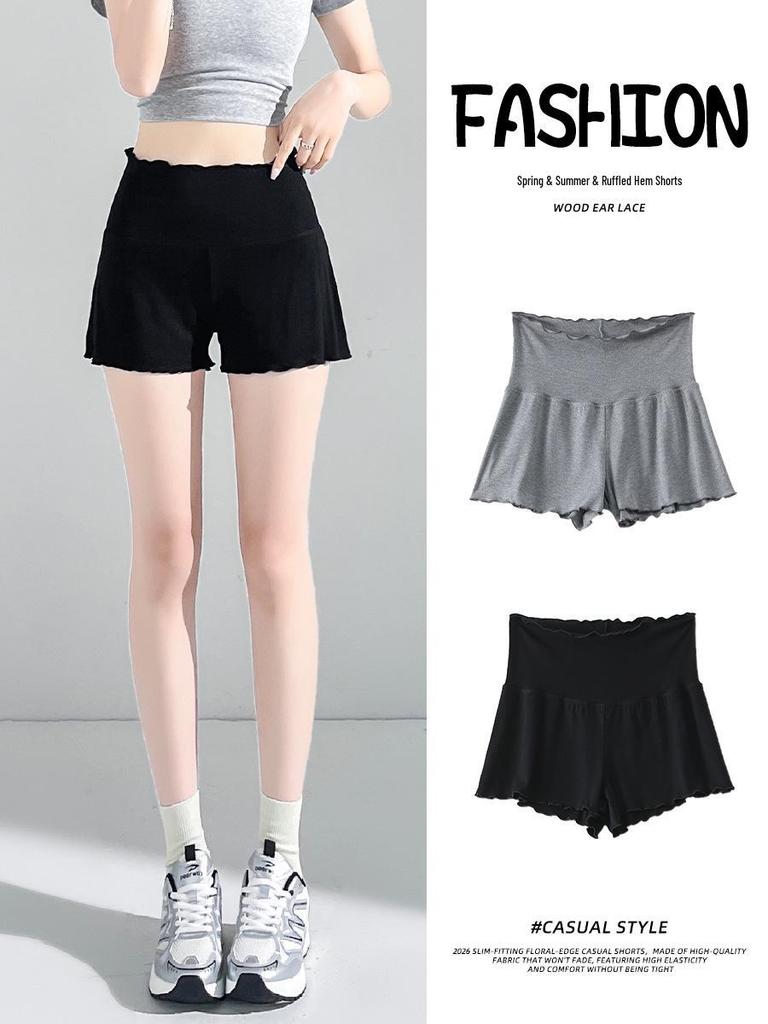 Bequeme graue Modal-Shorts mit Rüschenrand für Damen, Leichte Low-Waist Hot Pants für Frühling/Sommer - Bestseller