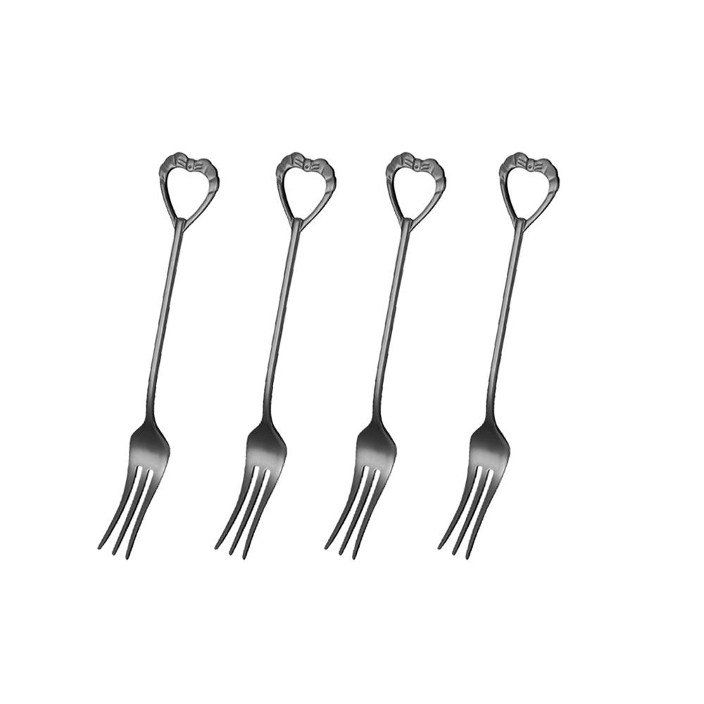 4-teiliges mehrfarbiges kleines Gabel-Set aus Edelstahl für Desserts, Eis, Kuchen, Gabeln, Tee, Snack, Obst, Gabel, Spiegel, Geschirr, Besteck, Besteck