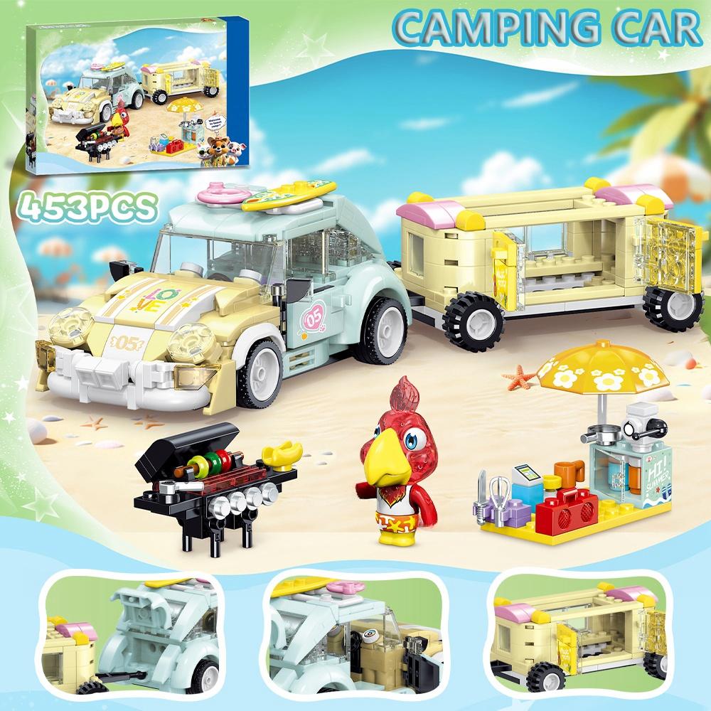 Non-Toxic Friend Creative Cartoon Beach Park Seaside Camping Car Tent Building Blocks City Street View Model Bricks Children Toy Kids Gifts