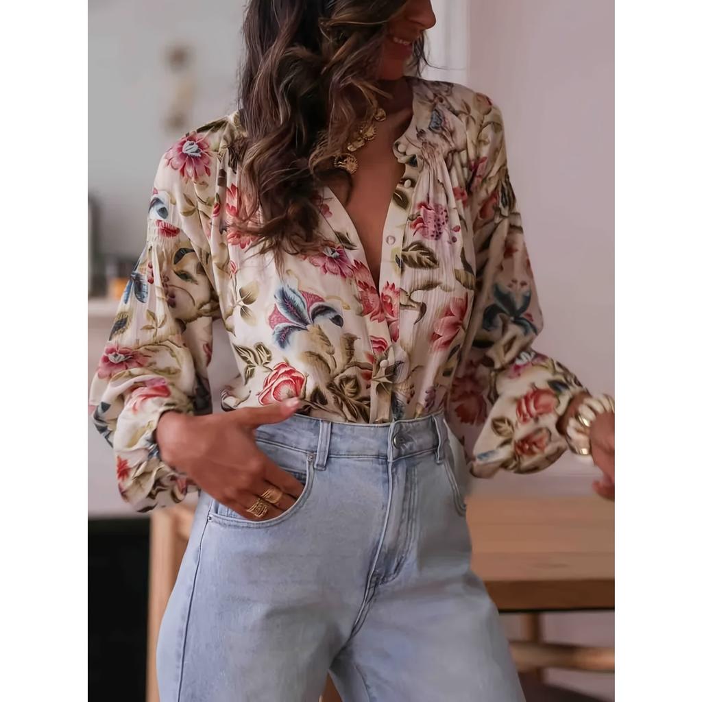 Women's Printed Long Sleeve Shirt Spring Autumn Casual Blouse Top For Women European American Fashion Foreign Trade Crossbody Apparel