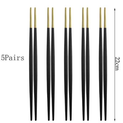 5 Pairs Japanese Korean Chinese Chopsticks Black Gold Stainless Steel Set Tableware Sushi Chopstick Length 22cm Dinnerware