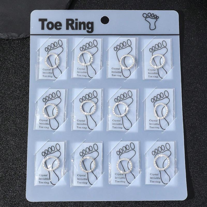 12-Piece Rhinestone Elastic Toe & Finger Ring Set - Shiny High Heel Accessories