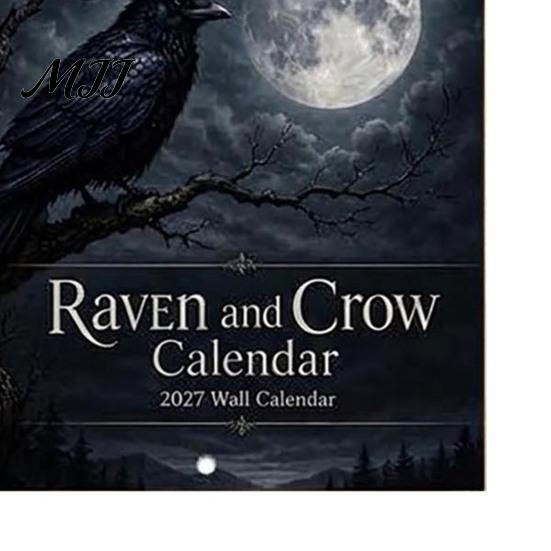 Desktop And Wall Organizer Raven Crow 2027 Calendar, 12 Months Moonlit Gothic Unique Gift for Goth Lovers Art, Mysterious Dark Hanging Calendar