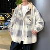 Men's Hooded Plaid Cotton Jacket - Spring/Autumn/Winter Workwear for Youth Students