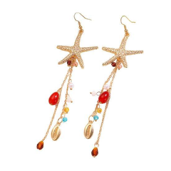 Bohemian Sea Star Shell Jewelry Set Beach-Inspired Necklace Earrings with Rhinestone Tassels Elegant Gift for Women Summer Beach Jewelry