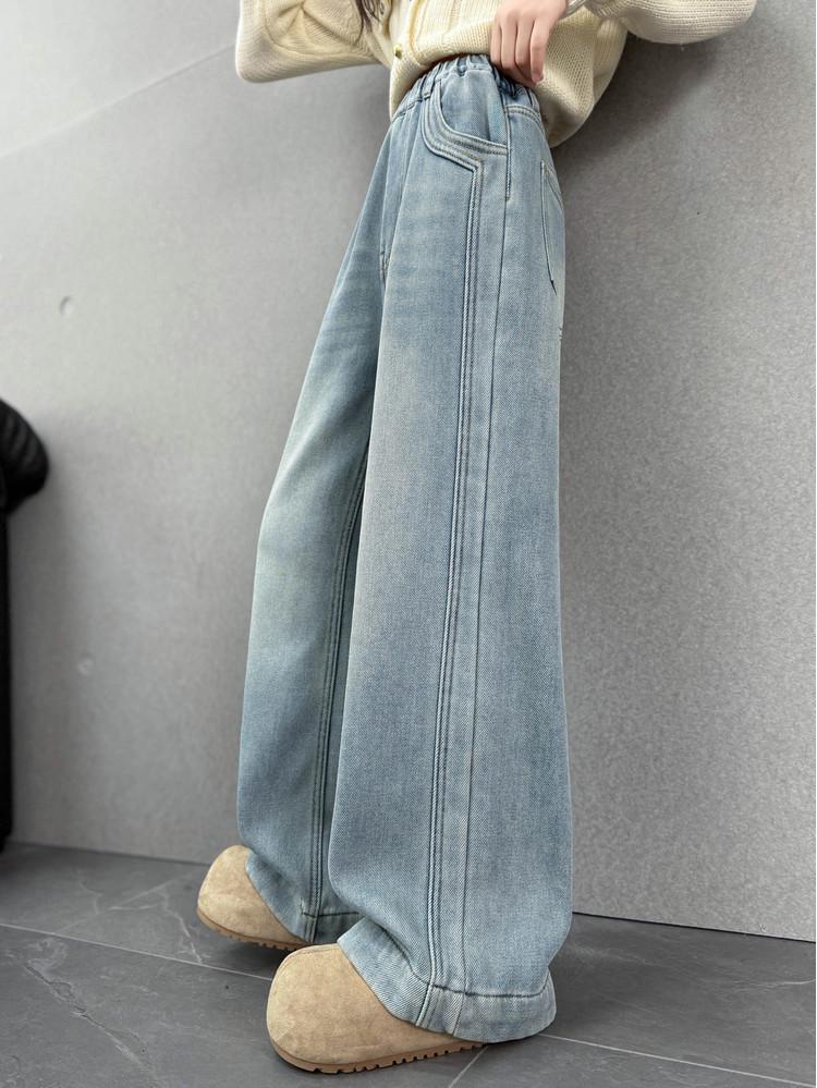 Jeans Larghi alla Moda per Ragazze, Coreani Primavera/Autunno 2026, Pantaloni Casual a Gamba Dritta per Bambini di Taglia Media e Grande