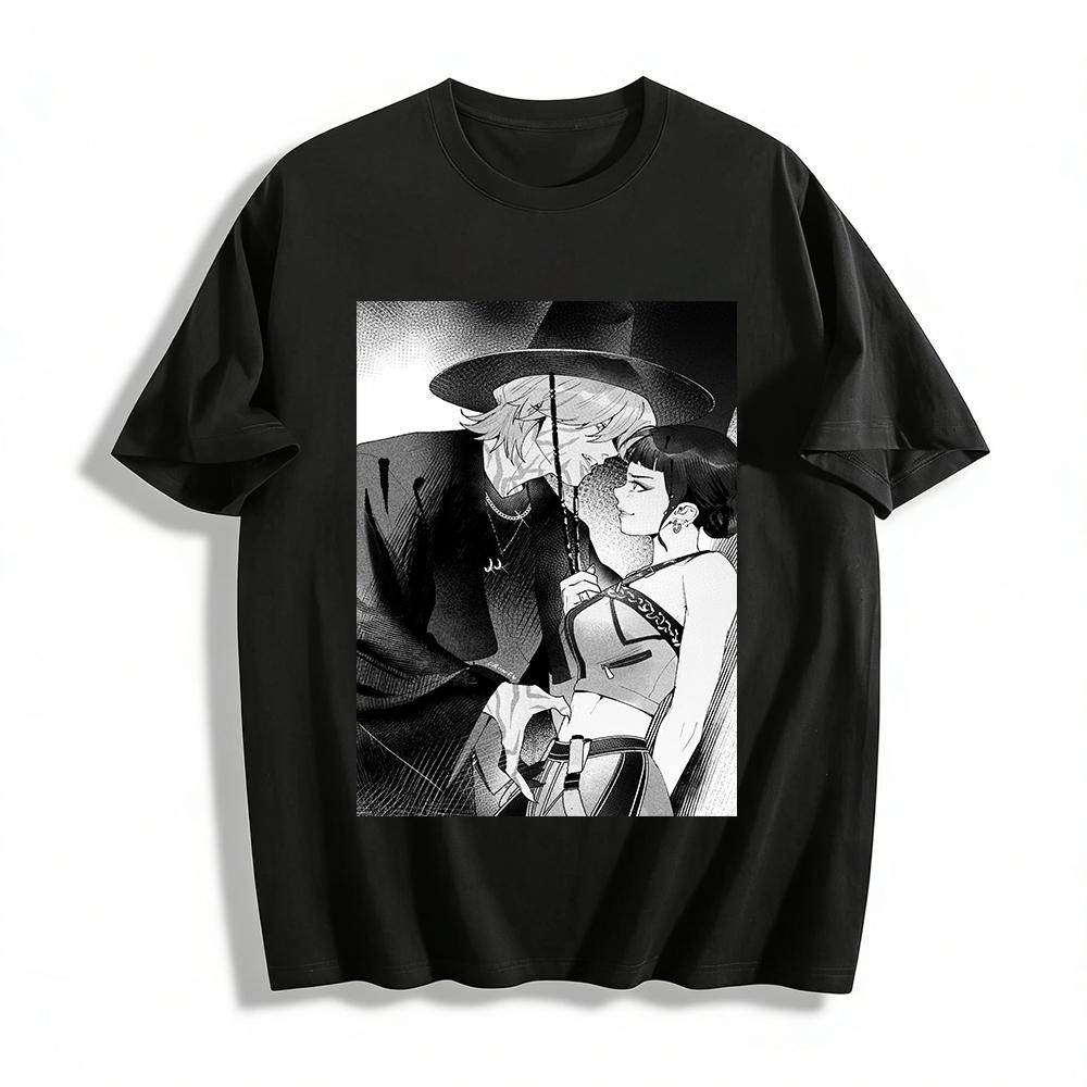 Dark Style Witch & Cool Girl Comic Print Top Trendy Subculture Casual Crew Neck T-Shirt Pure cotton T-shirt XXS