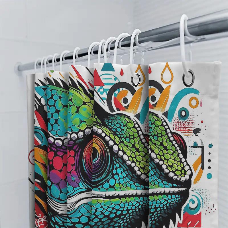 Chameleon Shower Curtain Artistic Nature Decor Bathroom Set Modern Wall Tapestry Tropical Wildlife Home Decor Vivid Pattern Wall
