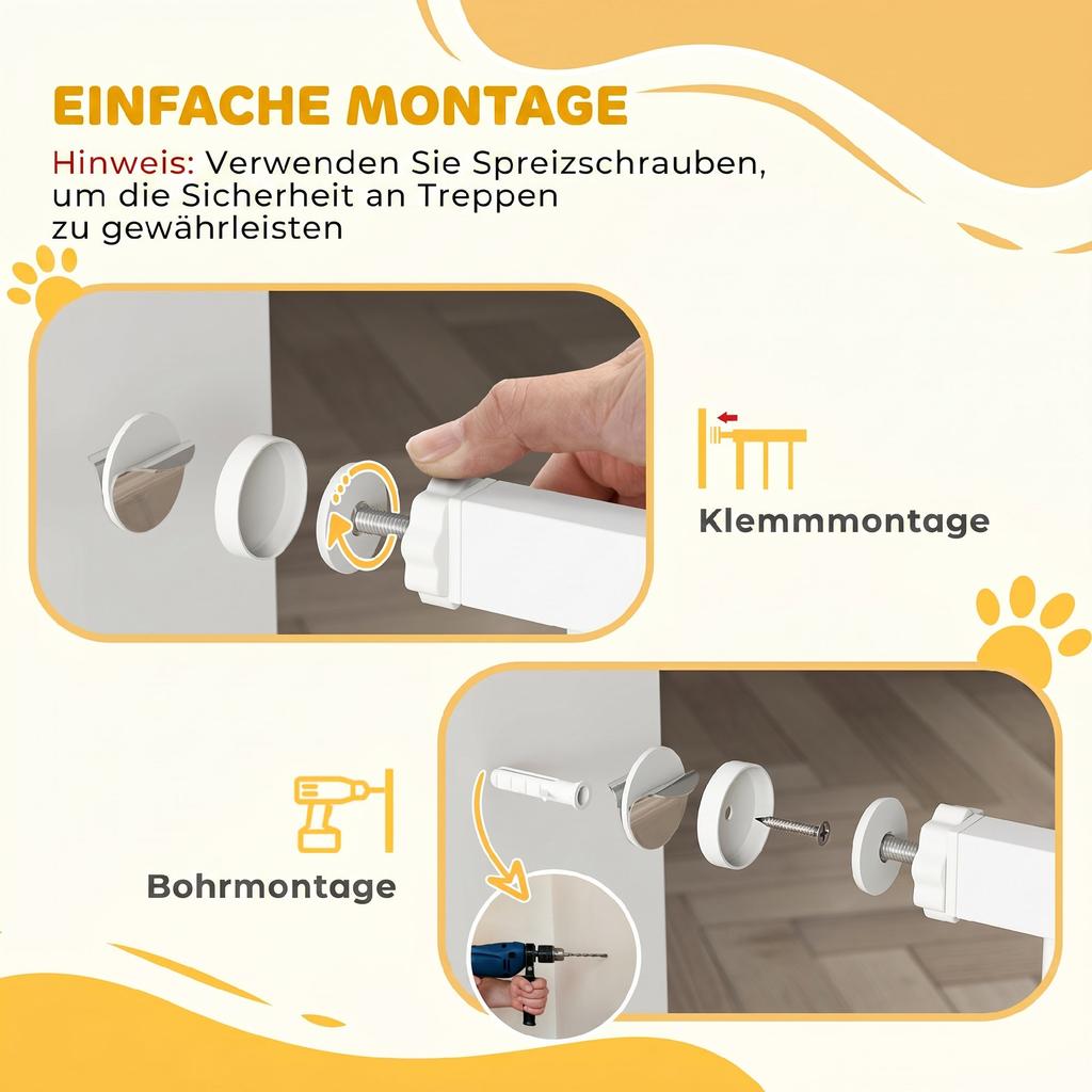 Wide Dog Safety Gate, with Door Pressure, for Doorways, Hallways, Staircases - White