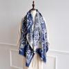 Women S Faux Cashmere Scarf Korean Style Blue White Pattern Long Shawl Winter Warm