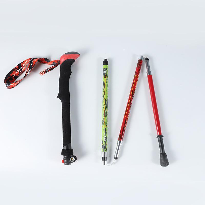 Hiking Pole Carbon Fiber Lightweight Telescopic Folding Trekking Mountain Walking Cane Non-Slip EVA Straight Shaft Adjustable
