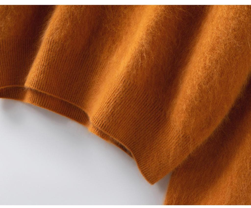 Women's Brushed Wool V-Neck Long-Sleeve Sweater: Autumn/Winter Loose Slimming Knitted Pullover Top