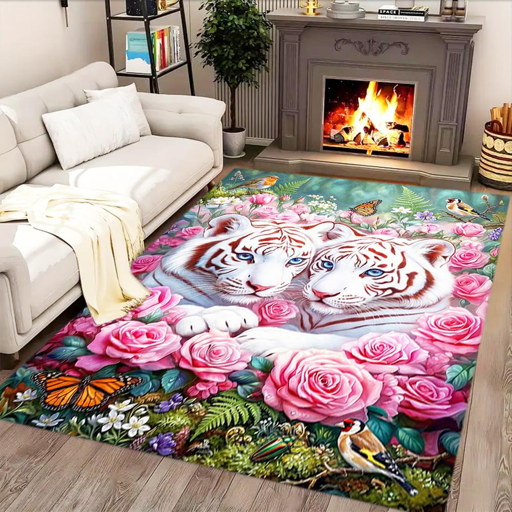 White Tiger Family for Living Room Rug, BedRoom Rug, Study Room Rug, Hallway Decoration, Perfect for Home Decoration or Holiday Gifts
