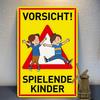 Tin Sign  German Vorsicht Spielende Kinder Kids Warning Vintage Durable Metal Plaque Wall Decor Home Yard Driveway Road Wall A