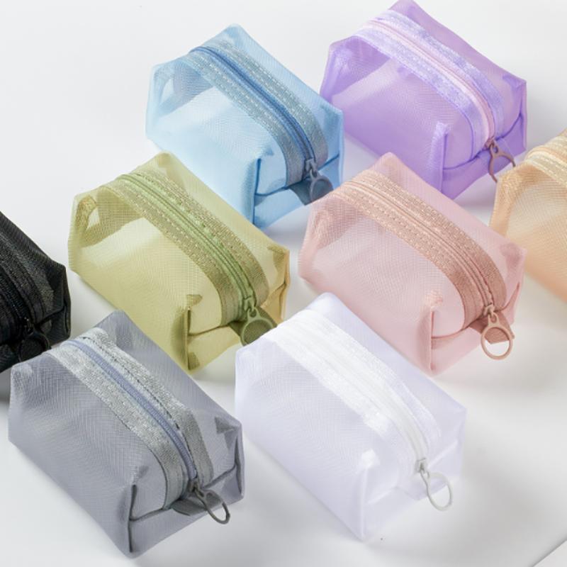 Multipurpose Breathable Square Mesh Storage Pouch Lightweight Mini Wash Bag Mini Zipper Coin Purse Large Capacity Coin Purse