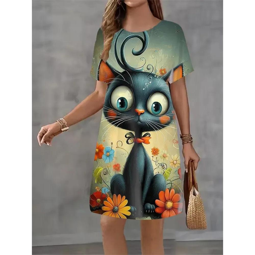 Fashion Versatile Casual T-Shirt Dress Comfortable Crew Neck Loose Casual Dresses