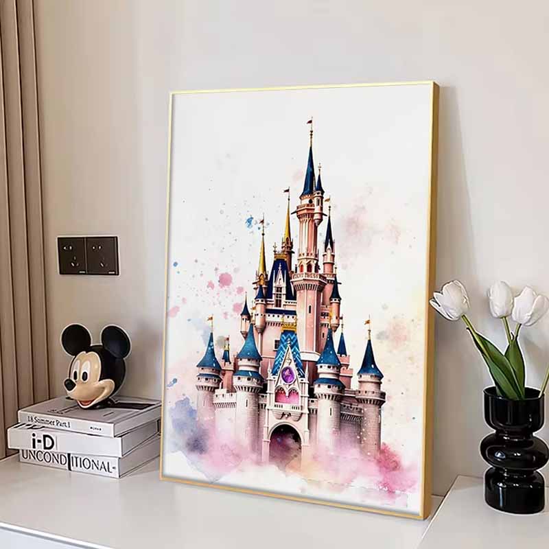 Disney Diamond Painting 5D Watercolor Disney Castle Illustration DIY Gift Suitable for Living Room Bedroom Office and Home Decor