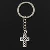 Fashion Hollow Grid Cross 24x16mm Pendant 30mm Key Ring Metal Chain Silver Color Men Car Holder Gift Souvenirs Keychain