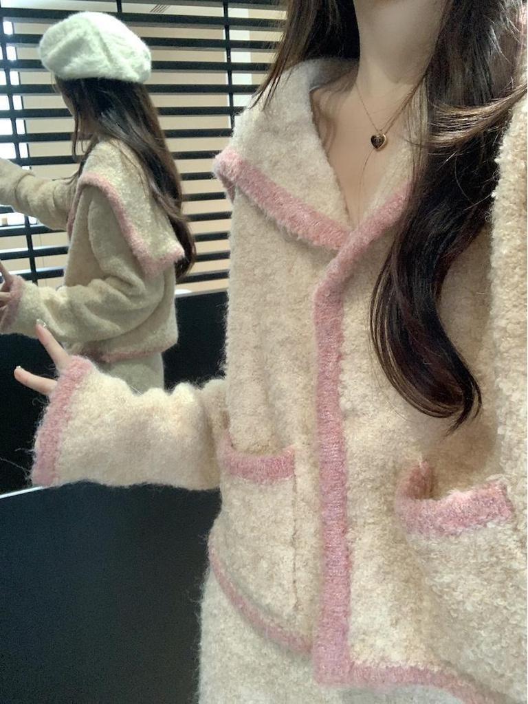 Women's Sweet Spring/Fall High-Waisted Knit Cardigan & Mid-Length Skirt Set