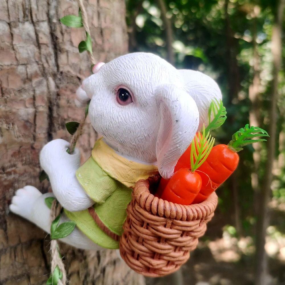 Cute Bunny Statue Resin Miniatures Figurine Garden Decor Animal Sculpture Outdoor