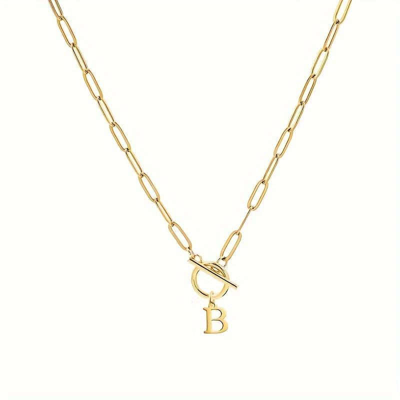 1-Pack Rectangle Paperclip 26 Letter Necklace, Capital Initial Pendant for Women, Stainless Steel Letter Chain Necklace