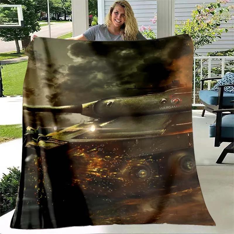 Tank Flannel Blanket Military Weapon Themed Blanket Hiking Picnic Blanket Boys Room Decorative Blanket
