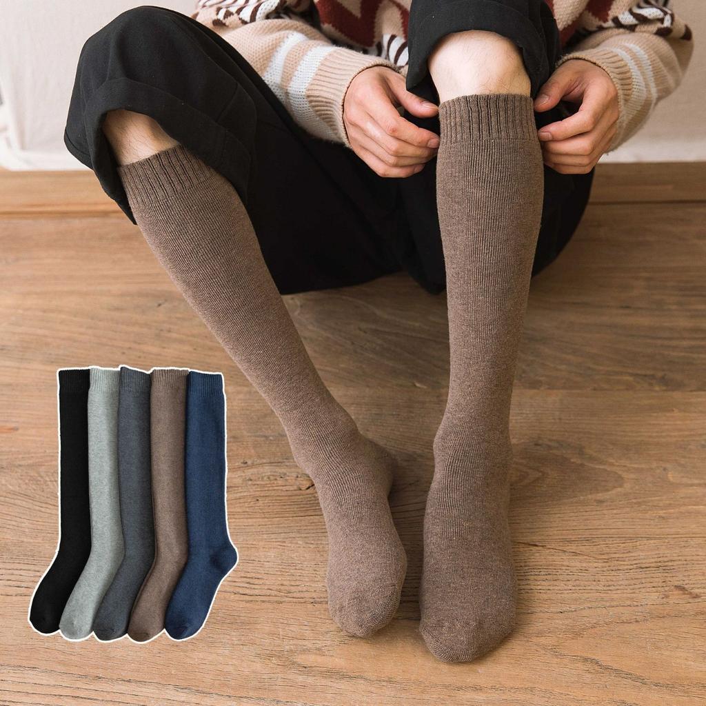 Long Socks Men'S Season Large Size High Tube Calf Socks Winter Piled Thickened Warm Men'S Terry Black Stockings