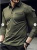 European American Style Men's Spring Autumn Top Long Sleeve Polo Shirt Arm Pocket Epaulet Sports T-shirt