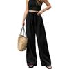 Women's Wide Leg Pants with Bowknot Belt Loose Fit Color Casual Trousers