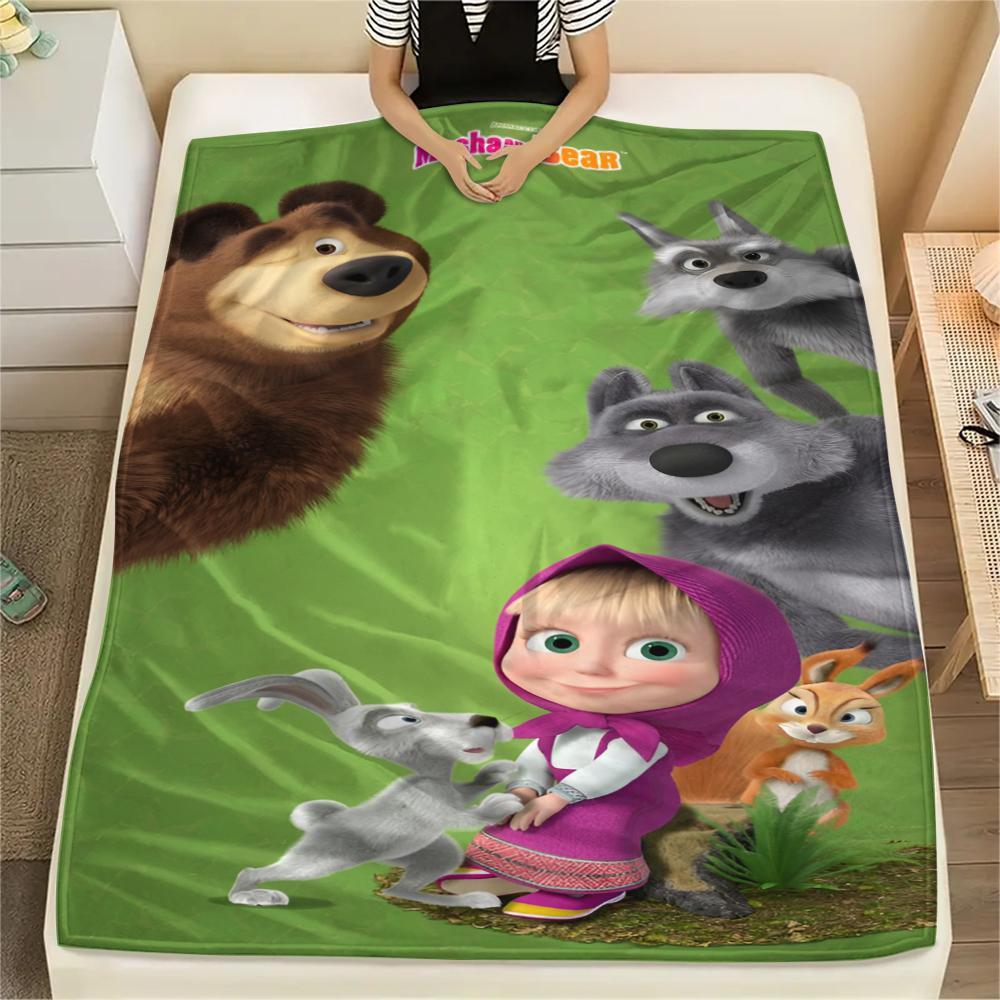 Masha and the Bear Print Blanket Warm Comfortable Flannel Blanket Suitable for Bedrooms,Sofas,Beds,Chairs, Picnics, Travel