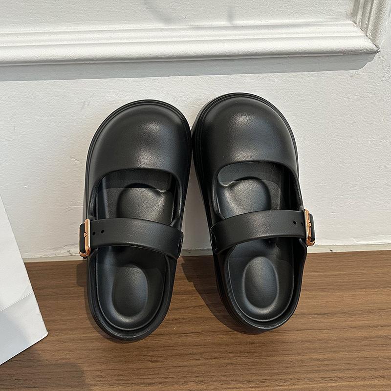 Women's Mary Jane hole shoes summer college simple versatile Birkencool slippers home wear solid color bag head slippers