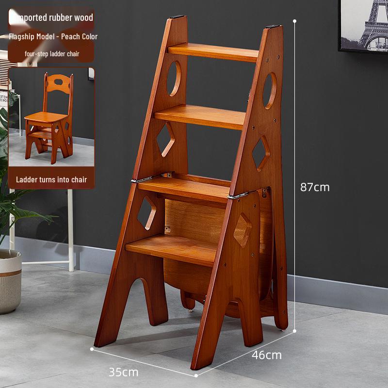 Solid Wood Folding Ladder Chair: Dual-Use Indoor Step Stool and Multifunctional Staircase.