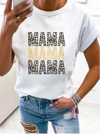 Large Size Women's Flower Mom Vintage Trend Clothing Printed T-Shirt Clothing Summer Basic Top Short Sleeves